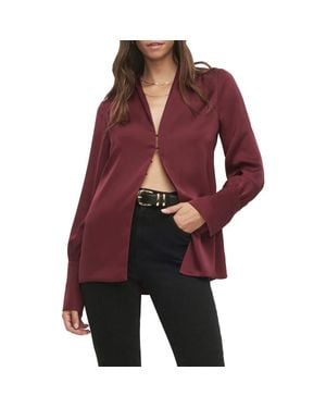 FAVORITE DAUGHTER The Izzy Fluted Sleeve Satin Shirt - Red