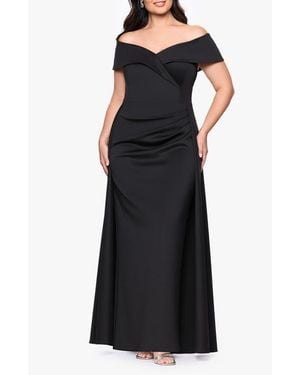 Xscape Evenings Off The Shoulder Scuba Gown - Black