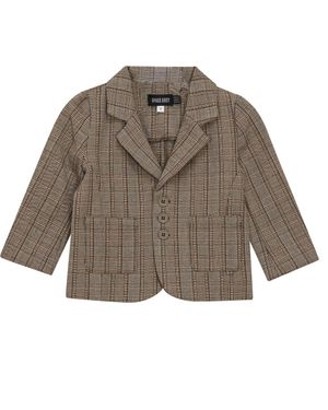 Space Grey Front Button Woven Plaid Blazer - Brown
