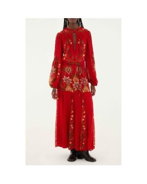 FARM Rio Berry Garden Long Sleeve Maxi Dress - Red