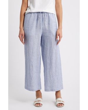 Caslon Wide Leg Crop Linen Pants - Blue