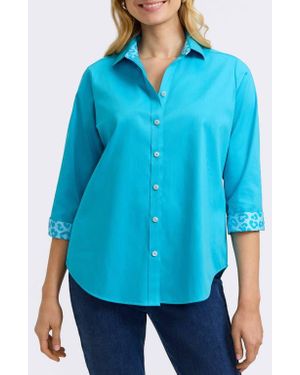 Foxcroft Margie Three-Quarter Sleeve Button-Up Shirt - Blue
