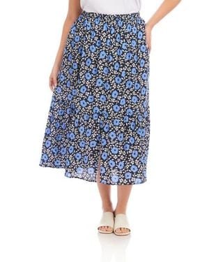 Karen Kane Floral Front Slit Midi Skirt - Blue