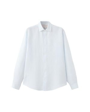 Mango Stripe Slub Linen Button-Up Shirt - White