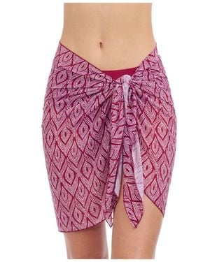 Gottex Plume Sarong Wrap Mesh Skirt - Red