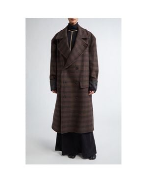 MM6 by Maison Martin Margiela Glen Plaid Oversize Martingale Coat - Brown