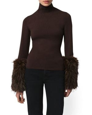 Apparis Pluche Faux Fur Cuff Turtleneck Sweater - Black