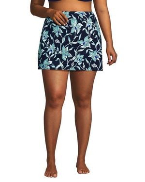 Lands' End Plus Size Tummy Control Swim Skirt - Blue
