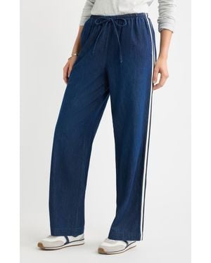 Caslon Drawstring Wide Leg Chambray Pants - Blue
