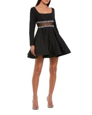 Mac Duggal Long Sleeve Crepe Mini Dress With Jewel Detail - Black