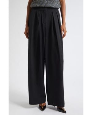 Balmain High Waist Pleat Front Grain De Poudre Wool Pants - Black