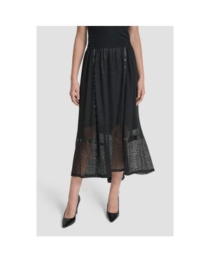 DKNY Leopard Spot Mesh A-Line Skirt - Black