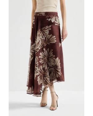 Brunello Cucinelli Bloom Print Fluid Skirt - Red