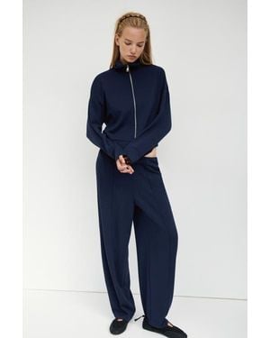 H&M Viscose-Blend Barrel-Leg Pants - Blue