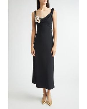 Lela Rose Floral Appliqué Knit Midi Cocktail Dress - Black