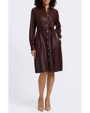 Foxcroft Rocca Long Sleeve Faux Leather Shirtdress - Red
