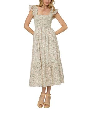 The Standard Stitch The Flounce Smocked Midi Dress - Natural