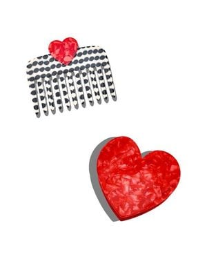 Solar Eclipse Hand Painted Polka Dot Comb & Heart Claw Clip Set - Red