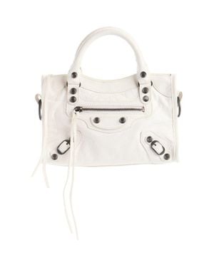 Balenciaga Mini Le City Crinkle Leather Top Handle Bag - Natural