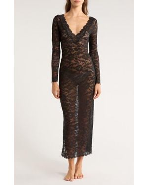 Natori Peony Lace Long Sleeve Gown - Black