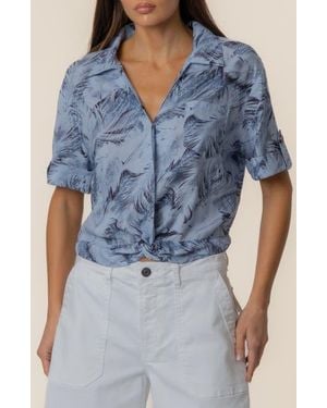 Kut From The Kloth Rebel Printed Knot Front Linen Blend Top - Blue