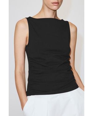 Mango Ruched Stretch Cotton Sleeveless Top - Black