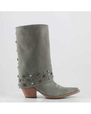 Buck & Brana Arianna Leather Boots - Gray