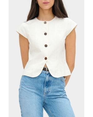 ALIGNE Connie Organic Cotton & Linen Blend Button-Up Top - White