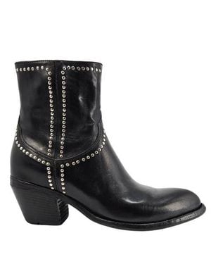 Madison Maison Leather Studded Western Ankle Boot - Black