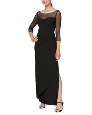 Alex Evenings Illusion Bodice Dress - Black