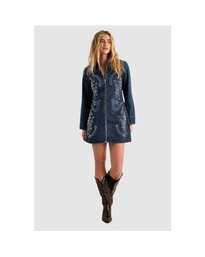 Nasty Gal Studded Zip Front Denim Mini Dress - Blue