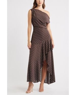 Chelsea28 Cascading Off The Shoulder Evening Dress - Brown