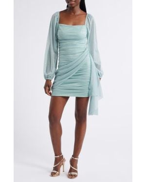 Jump Apparel Metallic Drape Front Long Sleeve Minidress - Blue