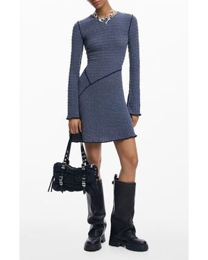 Desigual Pucker Knit Long Sleeve Body-Con Dress - Blue