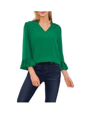 Cece Ruffle Cuff Crepe Top - Green