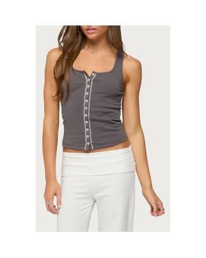 Edikted Contrast Button Up Ribbed Tank - Blue