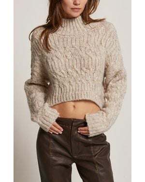 Crescent Mock Neck Cropped Sweater - Natural