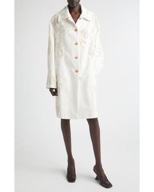 Dries Van Noten Embroidered Cotton A-Line Coat - White