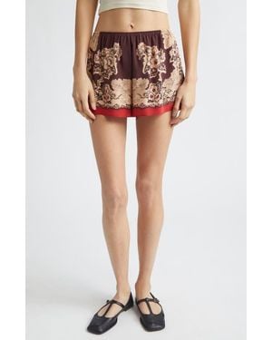 Bode Storybook Silk Tap Shorts - Brown