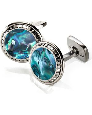 M-clip Abalone Cuff Links - Blue