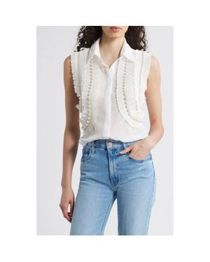 NIKKI LUND Maite Embellished Ruffle Sleeveless Shirt - Blue