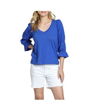 Apny Renaissance Sleeve Cotton Slub Top - Blue