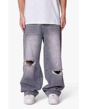 MNML Blowout Baggy Ripped Wide Leg Jeans - Gray