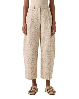 Akris Punto Ikat Floral Cotton Blend Canvas Barrel Leg Crop Pants - Natural