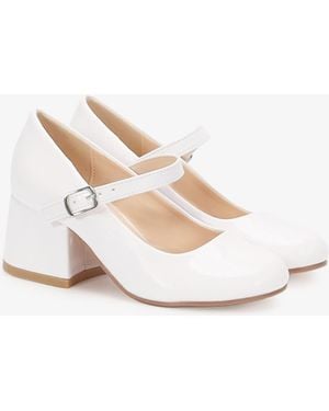 Kailee P Charlotte Patent Mary Jane Girls Block Heel - White