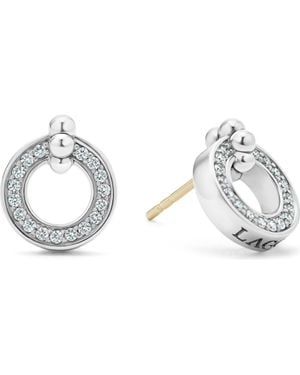 Lagos Caviar Spark Diamond Open Circle Stud Earrings - Metallic