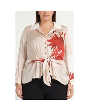 Estelle Maisie Floral Tie Front Button-Up Shirt - Red