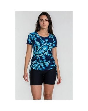 Calypsa Short Sleeve Adele Swim Top And Mid-Thigh Swim Shorts Set - Blue