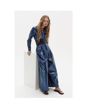 Lanhtropy Culotte Metallic Linen Pant - Blue