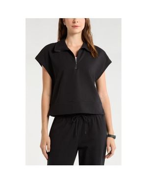 Zella Tempo Terry Half Zip Short Sleeve Sweatshirt - Black